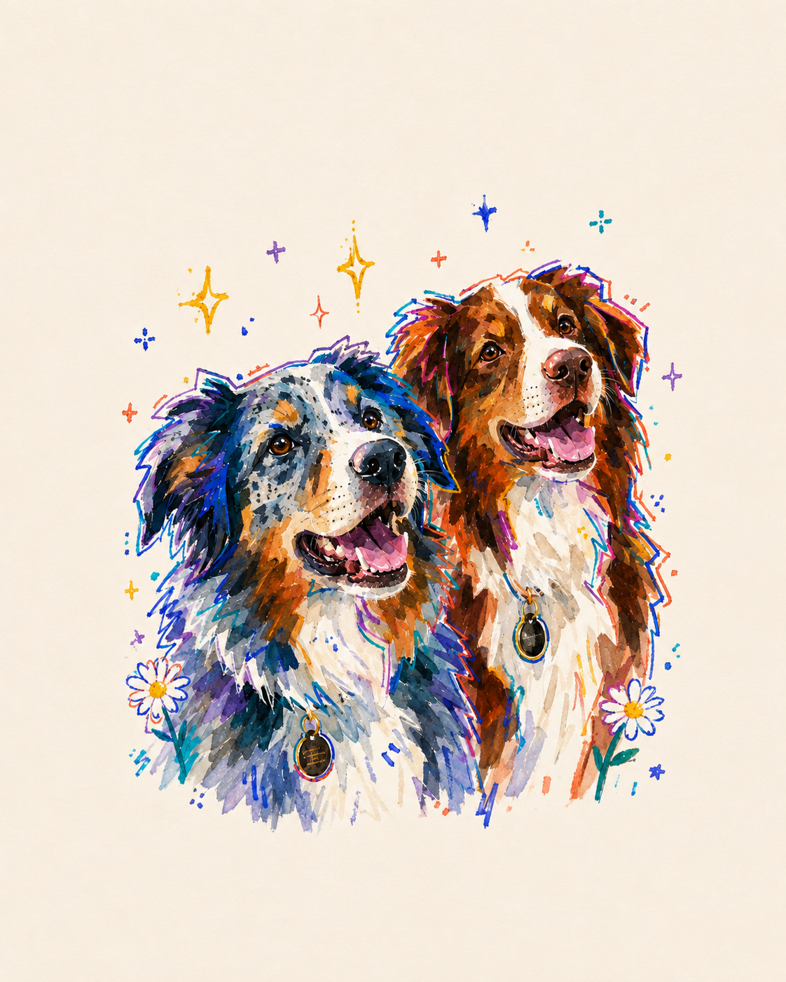 Portrait of two Australian shepherds