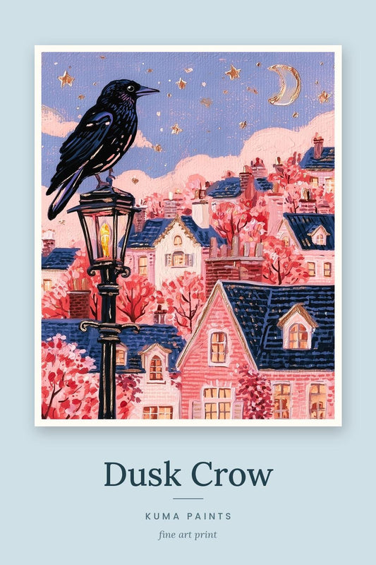 Dusk Crow | Crow on a Lamppost Art Print