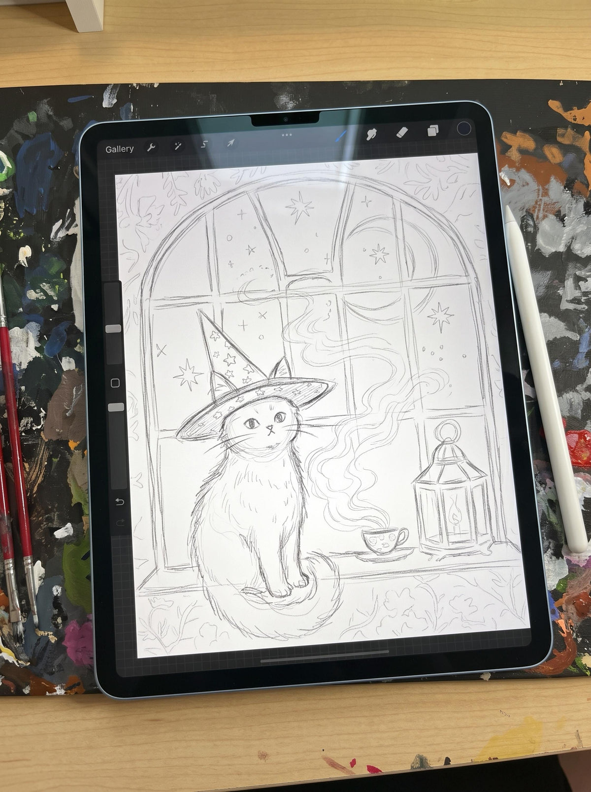 Midnight Tea | Witch Cat Art Print
