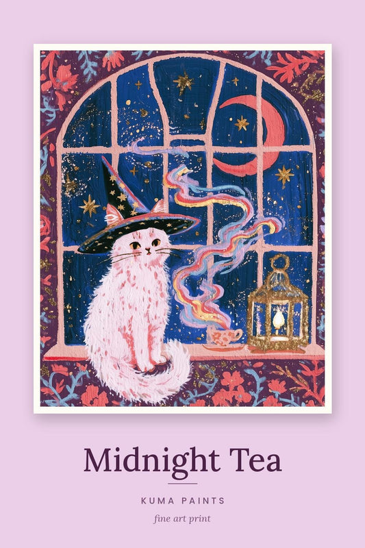 Midnight Tea | Witch Cat Art Print