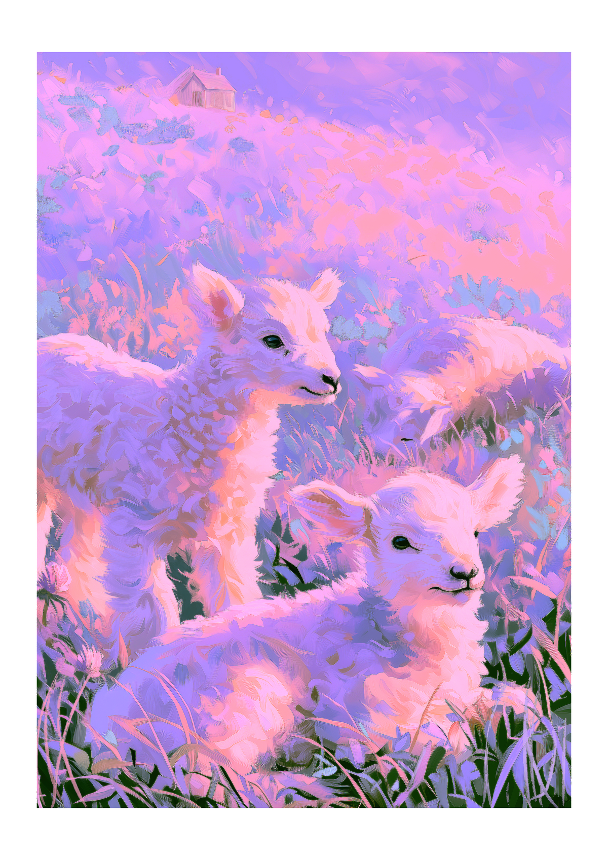 Dusk Variation of 'Lambs' in A4 Bordered