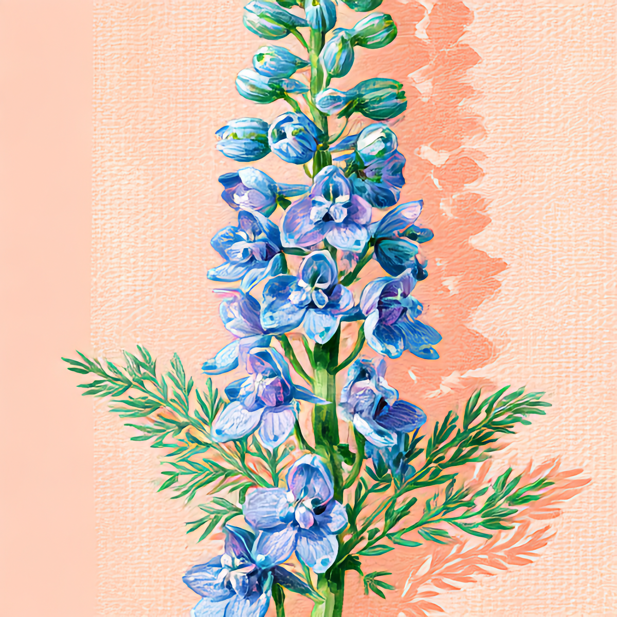 Watercolor painting of Larkspur, the July birth flower