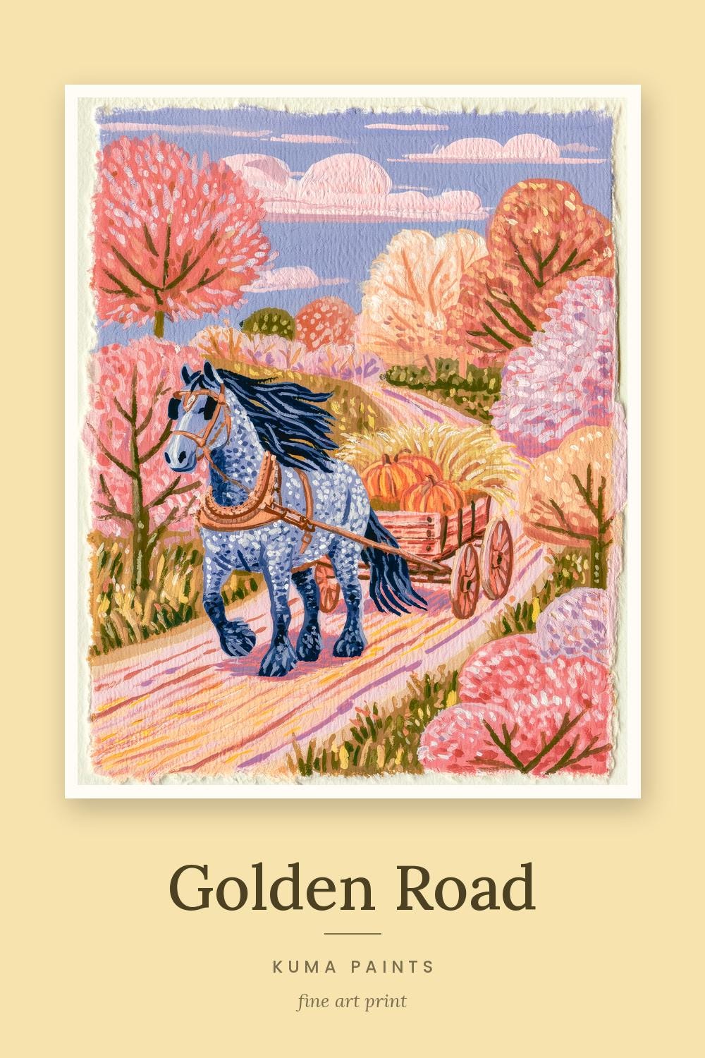 Golden Road | Horse and Wagon Art Print