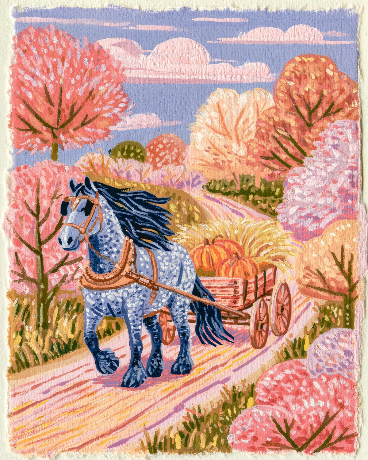 Golden Road | Horse and Wagon Art Print