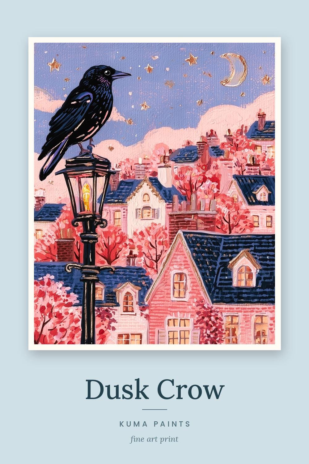 Dusk Crow | Crow on a Lamppost Art Print