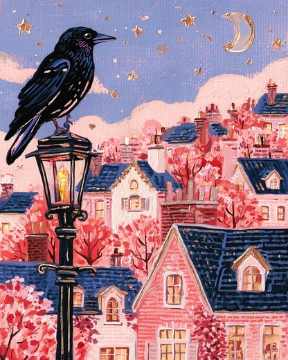 Dusk Crow | Crow on a Lamppost Art Print