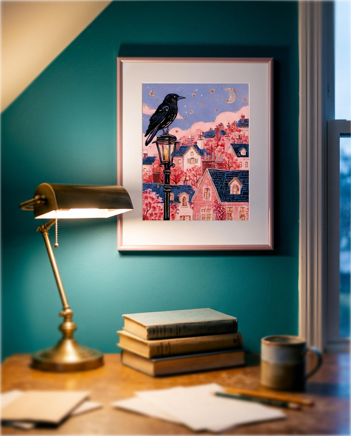 Dusk Crow | Crow on a Lamppost Art Print
