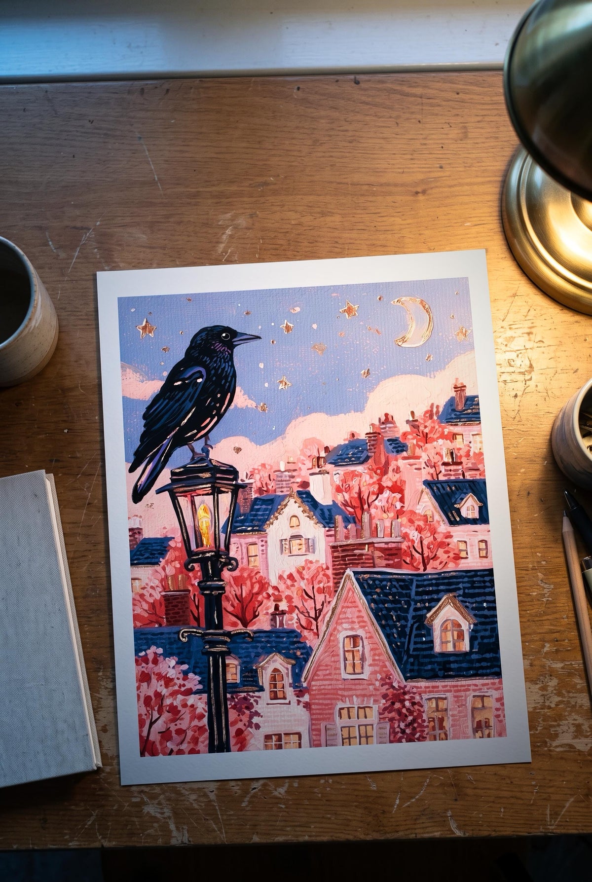 Dusk Crow | Crow on a Lamppost Art Print