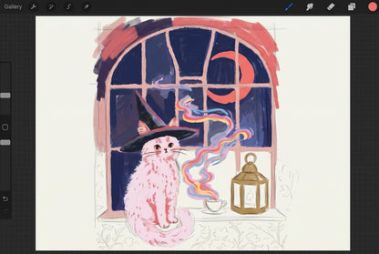 Midnight Tea | Witch Cat Art Print