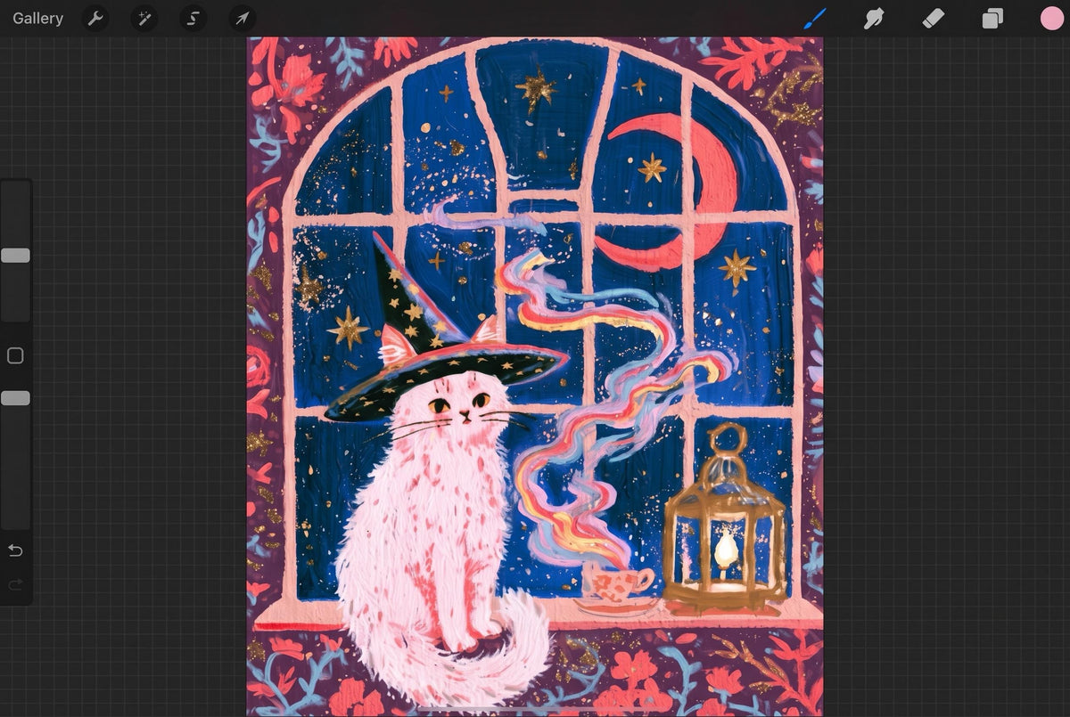 Midnight Tea | Witch Cat Art Print