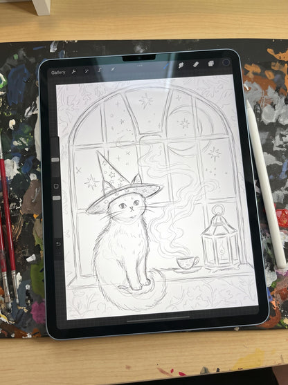 Midnight Tea | Witch Cat Art Print