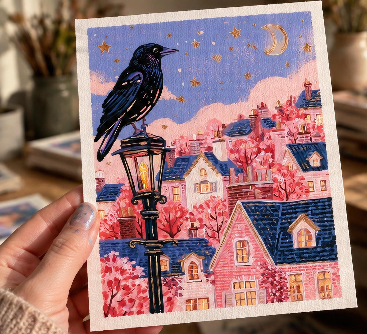Dusk Crow | Crow on a Lamppost Art Print
