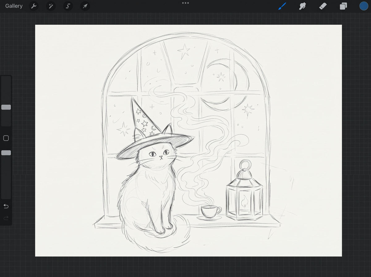Midnight Tea | Witch Cat Art Print