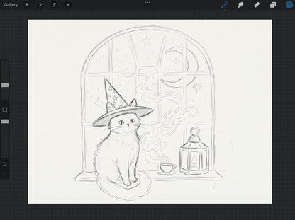 Midnight Tea | Witch Cat Art Print