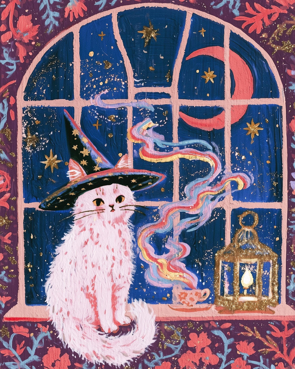 Midnight Tea | Witch Cat Art Print